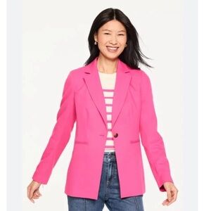 TALBOTS 100% Linen Blazer Jacket 14W Pink One Button Summer Barbie Bright Preppy